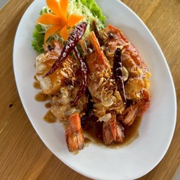 กุ้งแม่น้ำทอดซอสมะขาม