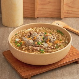 Pork  & Pork Balls  Tonkotsu Porridge ข้าวต้มหมูเด้งหมูบะช่อ ซุปทงคตสึ