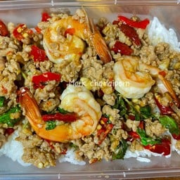 ข้าวกะเพราหมูสับ+กุ้ง