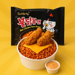 มาม่าเกาหลี รสไก่สูตรเผ็ด + ไก่ทอดกรอบ + คัมแบคซอส