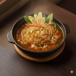 สุกี้น้ำแจ่วฮ้อนไม่ผัก วุ้นเส้น+ไข่+เนื้อสัตว์