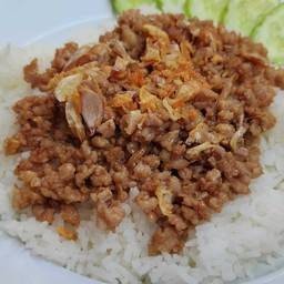 หมูสับทอดกระเทียมราดข้าว