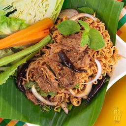 ลาบมาม่าหมูย่าง เจ มังสวิรัติ วีแกน