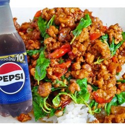 ข้าวกระเพราหมูสับ+เป๊ปซี่น้ำแข็ง