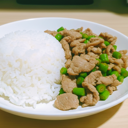 ข้าวราดหมูผัดถั่วฝักยาว