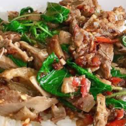 กระเพราเป็ดย่างราดข้าว