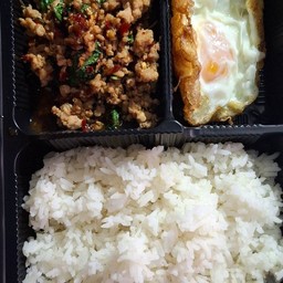 กะเพราหมูกรอบราดข้าว