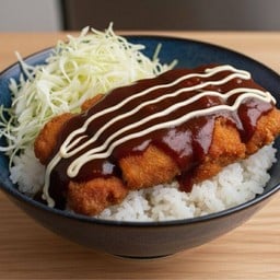 ข้าวหน้าสเต็กไก่ทอดราดซอสซีอิ๊วเมโย