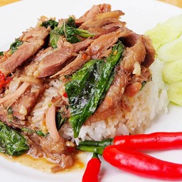 กระเพราเป็ด ราดข้าว