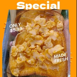 ปังปิ้งเนย+นม+คอร์นเฟลก 1 ชุดมี 2 แผ่น