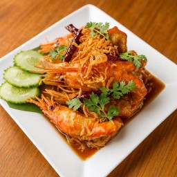 กุ้งใหญ่ทอดราดซอสมะขาม 0.5 ก.ก.