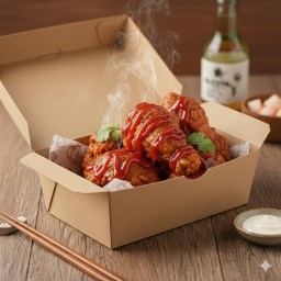 ไก่ซอสเกาหลี ปีกบนไก่ 4 ชิ้น ราดซอสบาร์บีคิว( น่องจิ๋ว )