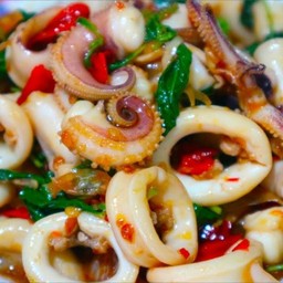 กะเพราปลาหมึกราดข้าว