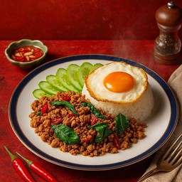 ข้าวกะเพราเนื้อสับไข่ดาวรสเด็ด