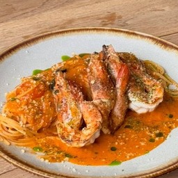 017Grilled prawns spaghetti Rose sauce