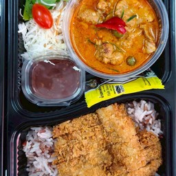 ข้าวหอมแดง+พแนงหมู+ไก่ทอด