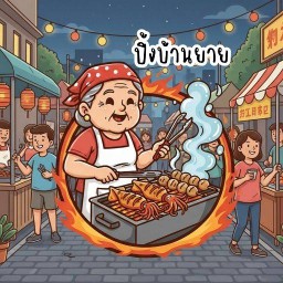 ปิ้งบ้านยาย - หมึกย่าง,ลูกชิ้นปิ้ง