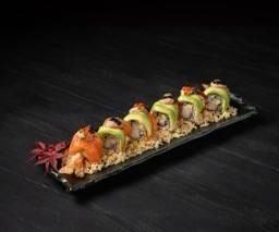 ข้าวห่อสาหร่ายหน้าปลาไหลและปลาแซลมอน