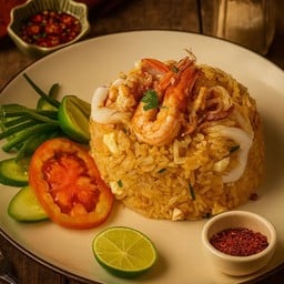 ข้าวผัดรวมมิตร 3 สหาย ( ไก่ กุ้ง ปลาหมึก )