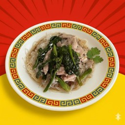 เส้นหมี่ราดหน้าหมูเต้าซี่คะน้าฮ่องกง