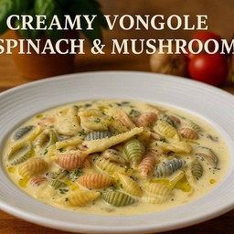 Creamy Garlic Vongole with Mushroom & Spinach
