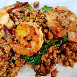 ข้าวกะเพรากุ้ง+หมูสับ(โปรเดือด ลดราคาสุดคุ้ม)