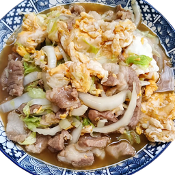 ผัดผักกาดขาวใส่ไข่ หมูชิ้น