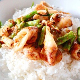 ข้าวผัดพริกแกงปลาหมึก