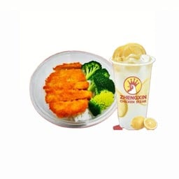 ชุด F ข้าวสเต็กไก่ทอดกรอบ+ น้ำเลม่อน