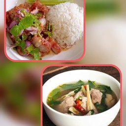 ข้าวยำสามชั้นทอดกรอบ&ต้มแซ่บซี่โครงหมู