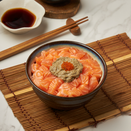 ข้าวหน้าปลาแซลมอนมันปู