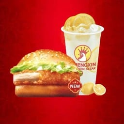 ชุดA เบอร์เกอร์สเต็กไก่สไปซี่+น้ำเลม่อน1แก้ว