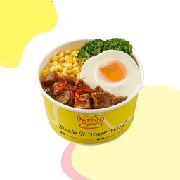 ข้าวด้งสไปซี่แฮมเบิร์กและไข่