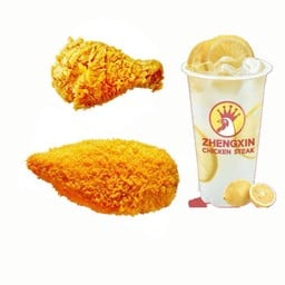 ชุดD สเต็กไก่ทอดกรอบ+น่องไก่เล็กสไปช์ซี่+น้ำเลมอน 1 แก้ว