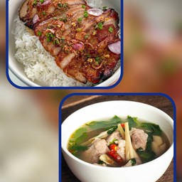 ข้าวน้ำตกคอหมูย่าง&ต้มแซ่บซี่โครงหมู