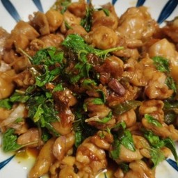 ข้าวหน้ากระเพราไก่ติดหนัง(พริกขี้หนูสวน