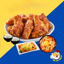 Set ไก่ไม่มีกระดูก6ชิ้น+ซุปกิมจิ+ต๊อกบ๊กกีชีส+ข้าวญี่ปุ่น2ที่ ฟรีหัวไช้เท้าดอง