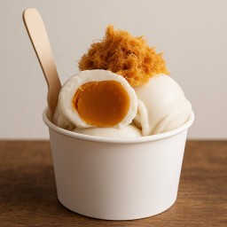 กะทิไข่เค็มหมูหยอง น้ำสลัดโบราณ Coconut milk ice cream with salted eggs