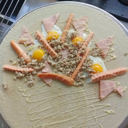 ไส้กรอก แฮม หมูสับ ไข่นกกระทาไม่ยี ไม่สุกมาก