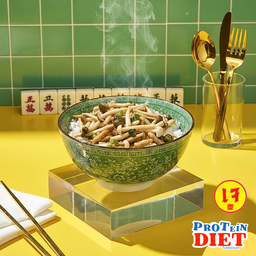 (เจ) ผัดเห็ดกับโปรตีนเกษตรเจราดข้าว