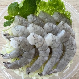 กุ้งแช่น้ำปลากวน ขนาดใหญ่ กุ้ง 10-12 ตัว ในเซ็ต มีผัก น้ำจิ้มซีฟู๊ด และหอมเจียวให้ค่ะ