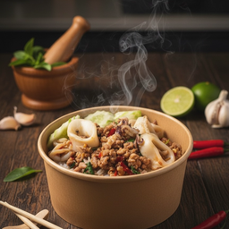 ข้างกะเพราเนื้อ + ปลาหมึก