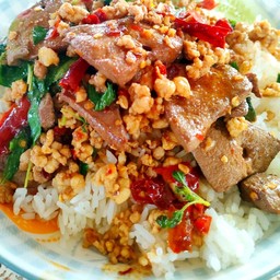 ข้าวกะเพราหมูสับ+ตับหมู