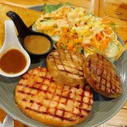 แฮมสเต็ก+สเต๊กหมูบอสตันบาบีคิว/มันบด