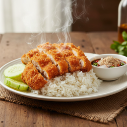 ข้าวไก่ทอดกรอบน้ำจิ้มแจ่ว