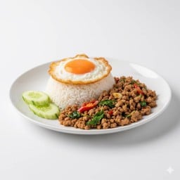 ข้าวกะเพราหมู (ข้าวหอมมะลิ) พร้อมไข่ดาว