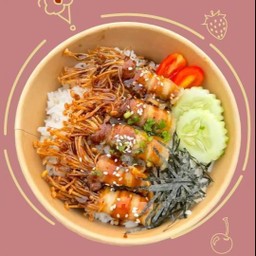 ข้าวหน้าเห็ดย่าง พันสามชั้น เคลือบซอสเผ็ดเกาหลี