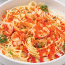 สปาเก็ตตี้คาโบนาร่าซอสเผ็ดกุ้ง+ไข่กุ้ง