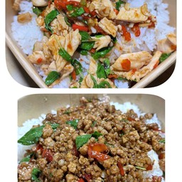 ชุด set กะเพราหมูสับราดข้าว คู่ กระเพราไก่ราดข้าว ฟรีไข่ดาว