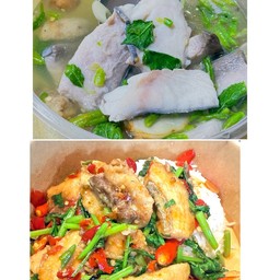ชุด set ต้มยำปลาอินทรีย์น้ำใส คู่ ปลาอินทรีย์ผัดขื่นช่ายราดข้าว